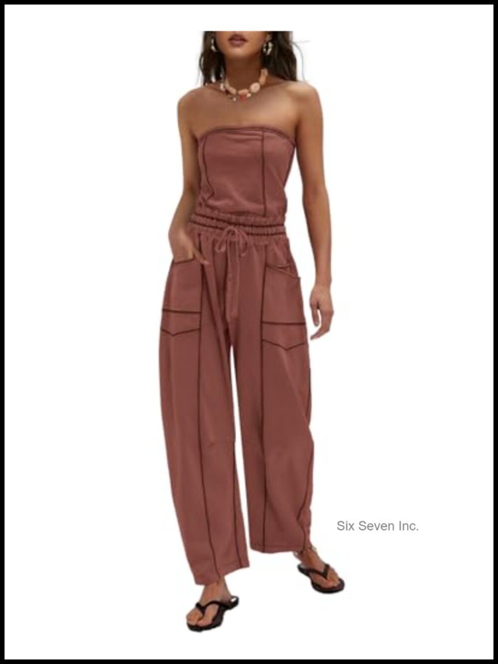 Women's Strapless Tube Top Jumpsuit Wide Leg One Piece with Pockets
